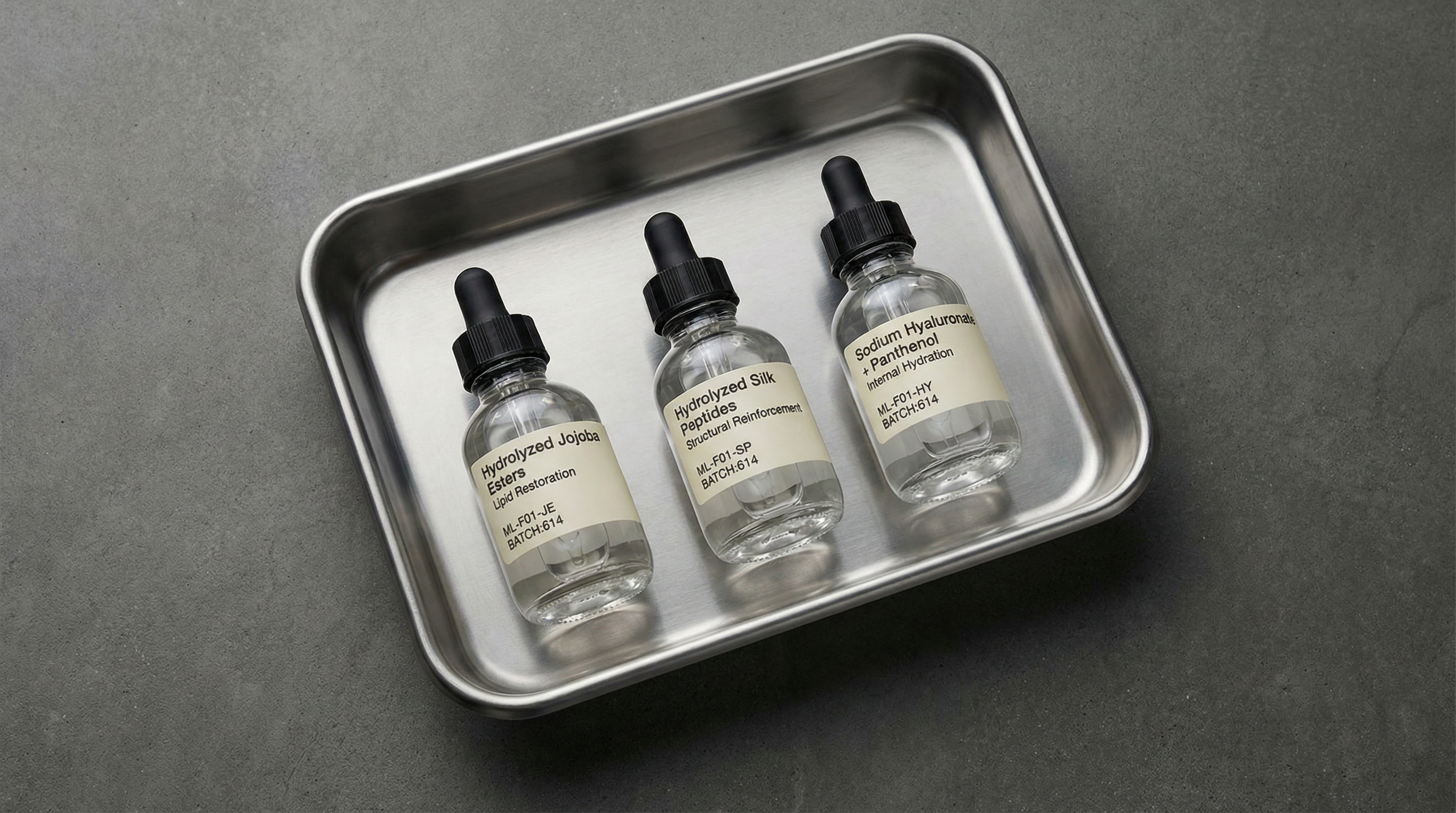 Raw components in steel tray